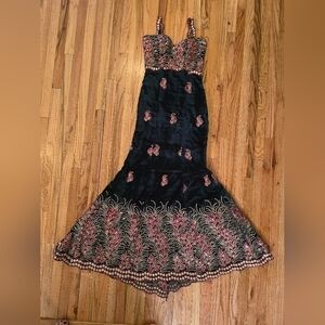 Hand Sewn Emerald Green Velvet Sequin Mermaid Gown XS